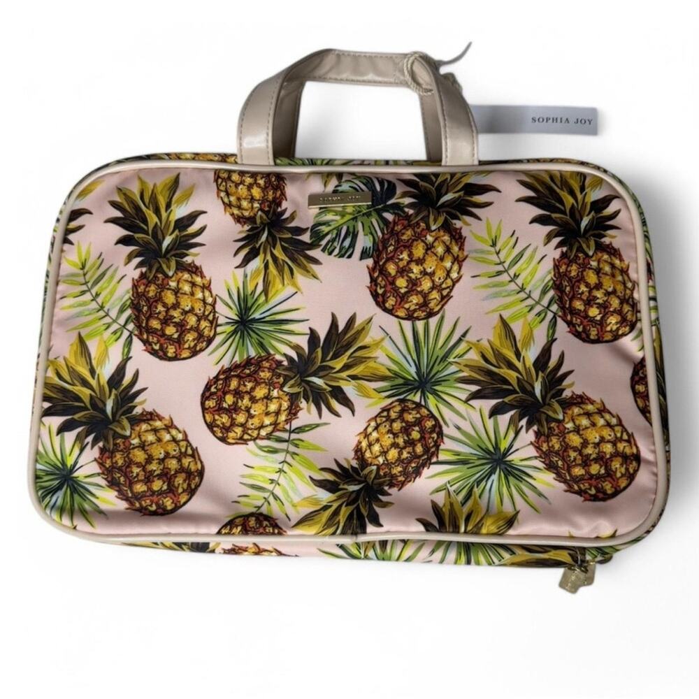 Sophia Joy Pineapple Print Cosmetic Bag Dual Compartment Travel Makeup Case